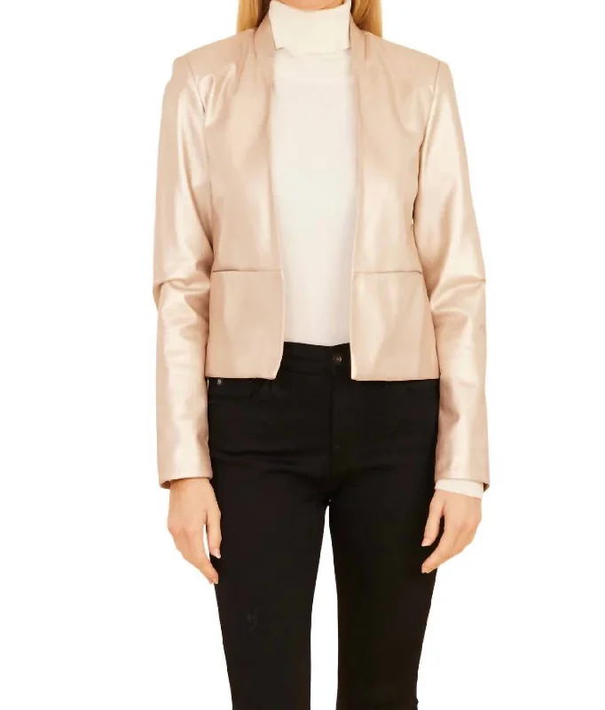 Open Front Pleather Jacket In Pale Gold