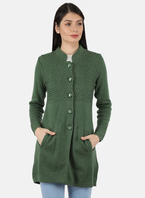 Women Green Self Design Coat