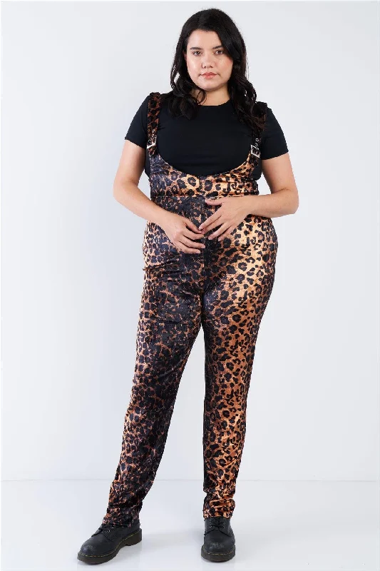 Junior Plus Size Leopard Print High Waist Overall Jumpsuit /2-2-2