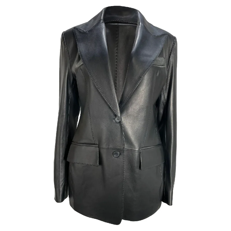 Tom Ford Single-Breasted Blazer with Pockets in Black Leather