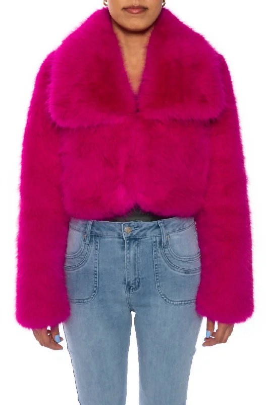 Faux Fur Jacket In Hot Pink