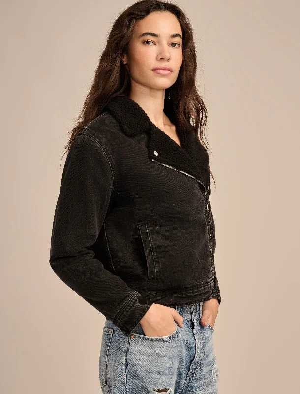 Lucky Brand Women's Faux Shearling Denim Moto Jacket