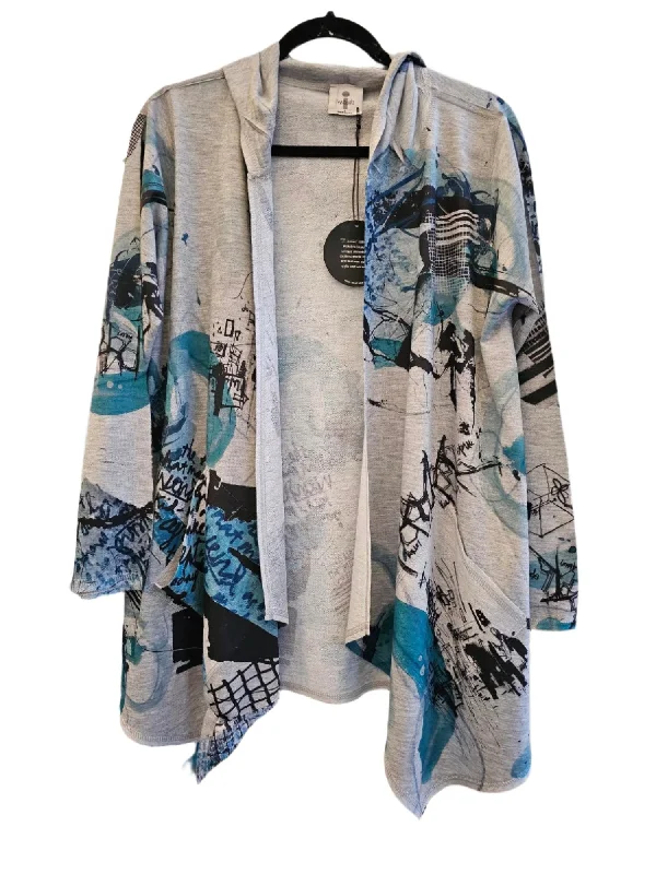 Women's Hooded Cardigan - Blue Metro Abstract