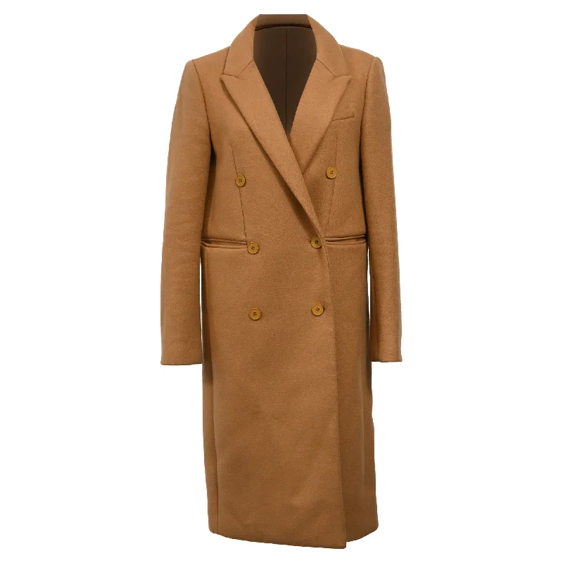 Ba&Sh Double-Breasted Midi Coat with Pockets in Brown Wool