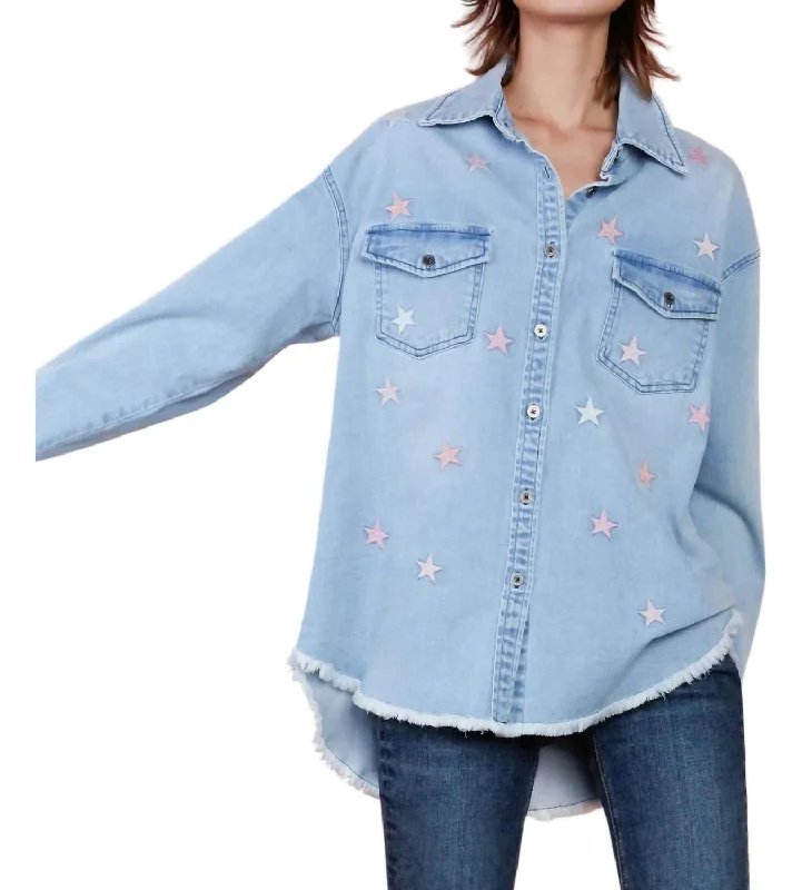 Denim Star Embroidered Shirt Jacket In Blue