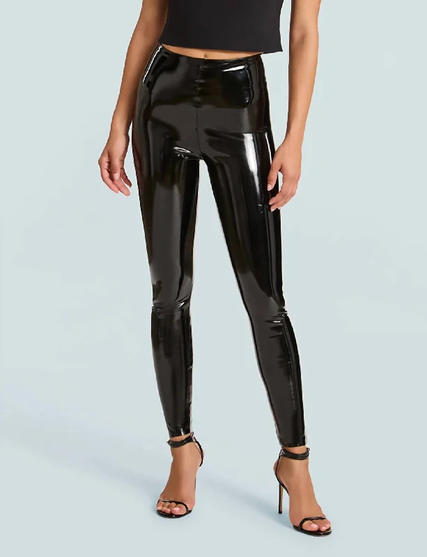 Faux Patent Leggings In Black