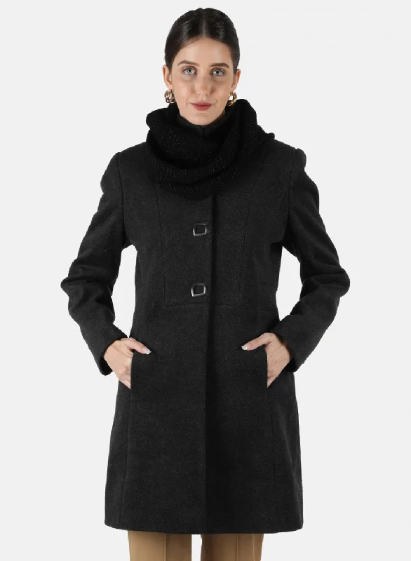 Women Black Solid Coat