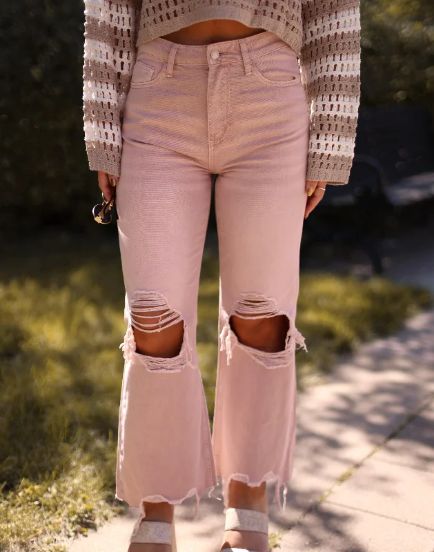 Mauve Crop Flare Denim