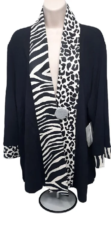 Jacket-Black/White Lepard Print-3/4 Sleeve-Cuffed-1 Button Front-Women's-m43204jm