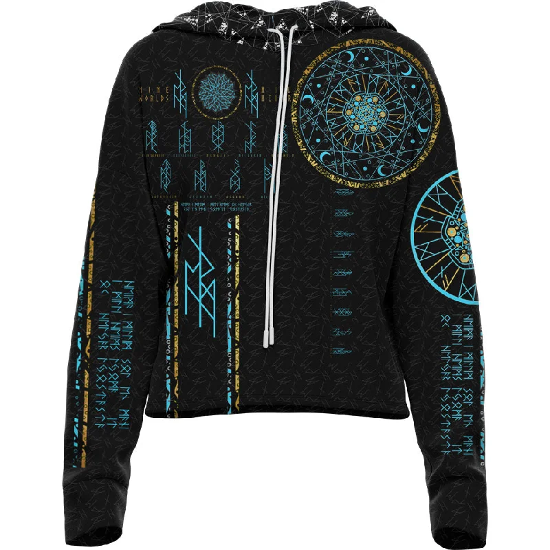 Nine Worlds Drop Shoulder Crop Hoodie - Night Edition