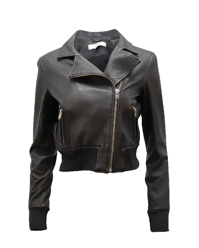 Iro Cropped Biker Jacket in Black Leather