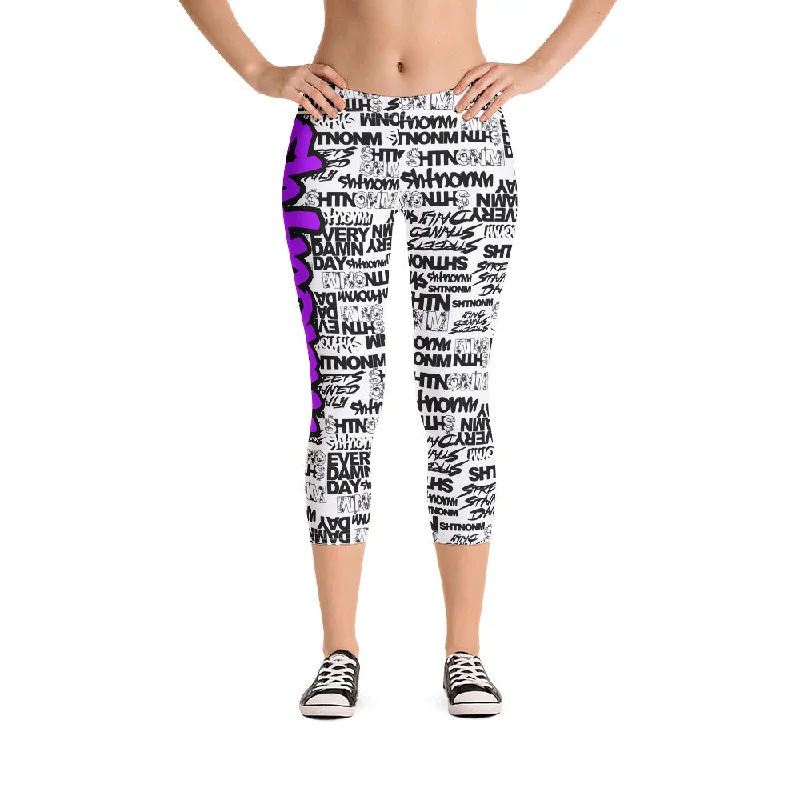 SHTNONM - CAPRI LEGGINGS (WHITE/NEON PURPLE)