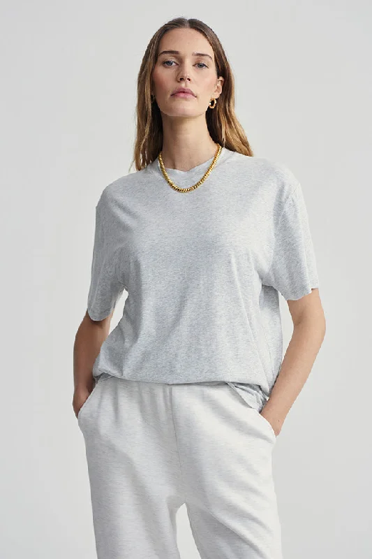 Varley - Leighton Boyfriend Tee - Light Grey Marl Bold Women's Statement