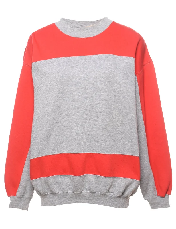 Two-Tone Red & Grey Plain Sweatshirt - L Monochromatic Office Style