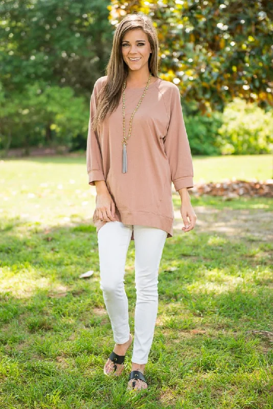 Slouchy Dolman Taupe Brown Tunic Hip Women's Retro