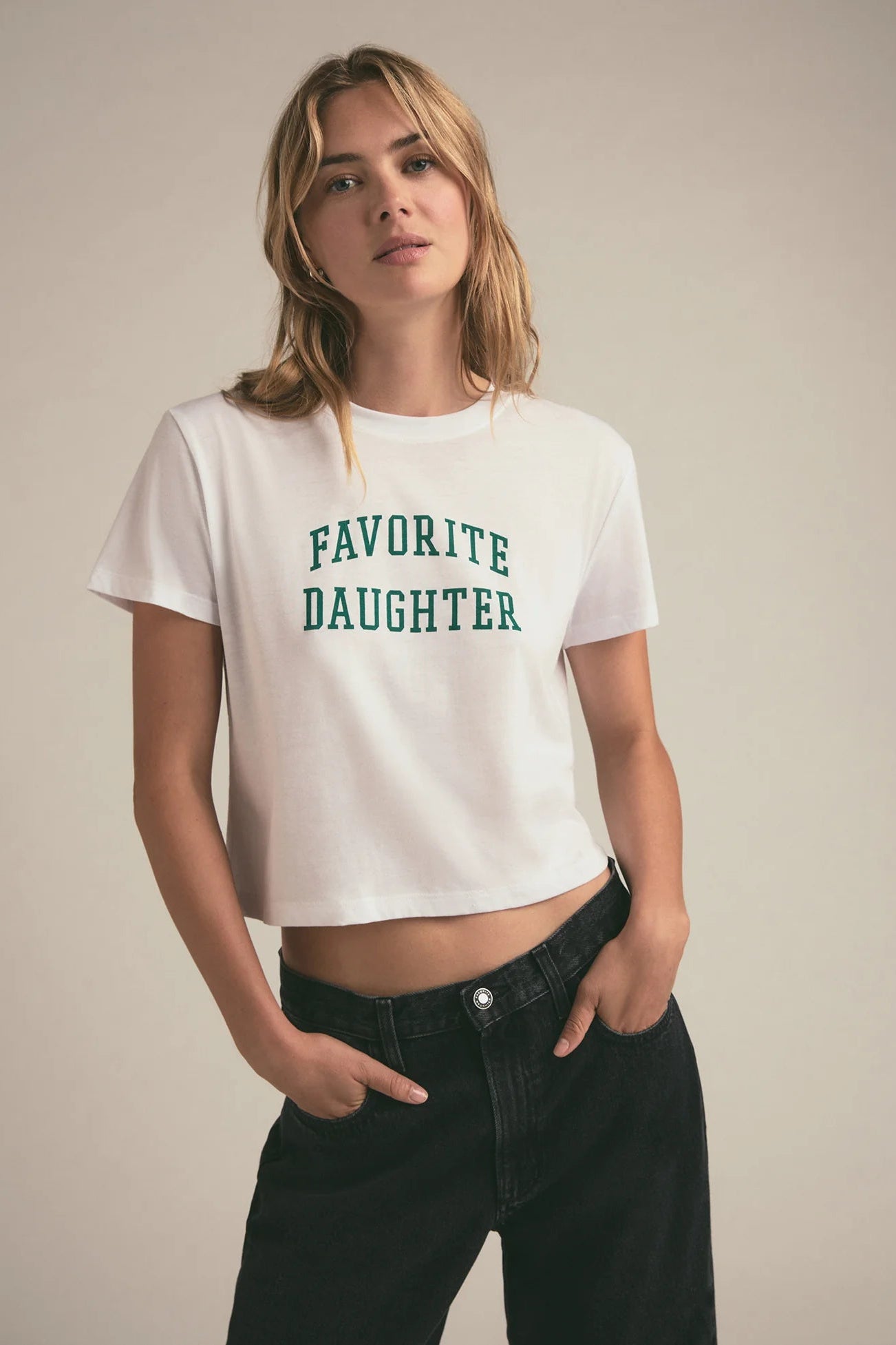 Favorite Daughter Cropped Collegiate Tee Casual Women's Loose - fitting