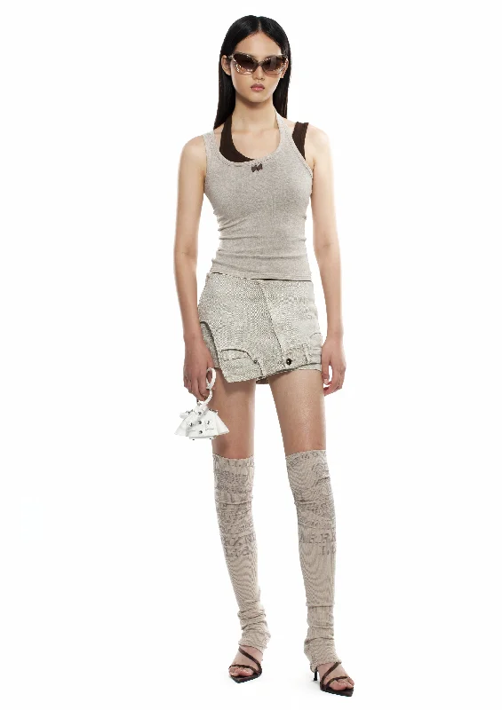 Camel Layered Dislocation Tank Top Laid - back Women's Vibe
