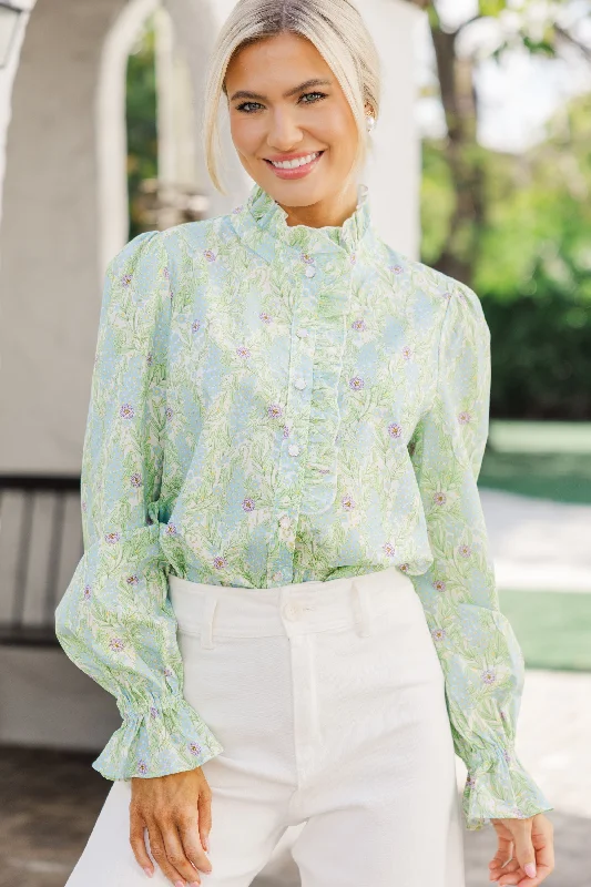 So True Green Floral Blouse Stylish Women's Tropical 