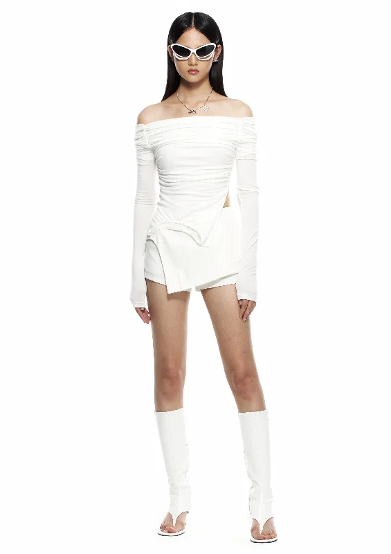 White Off-Shoulder Long-sleeved Top Cozy Women's Winter