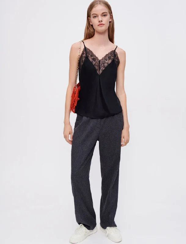 SILK SATIN AND LACE TOP French