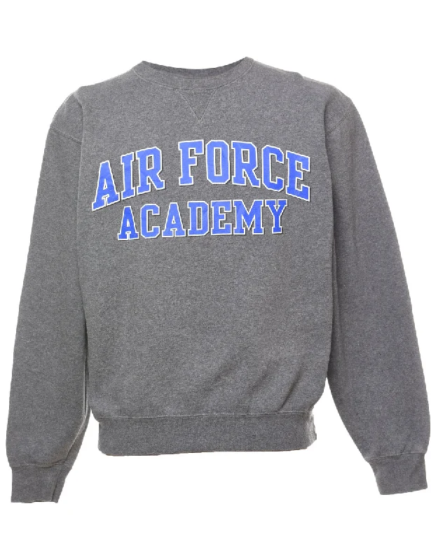 Air Force Academy Grey & Blue Printed Sweatshirt - S Scandinavian