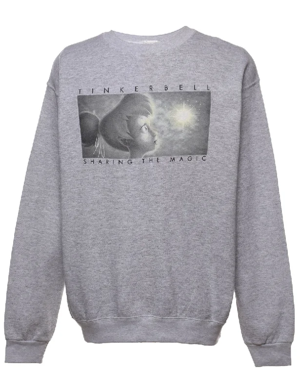 Tinkerbell Sharing The Magic Light Grey Printed Sweatshirt - L Vintage Women's 1970S 