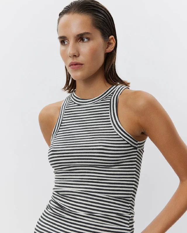 JULLIESW STRIPE TOP - Dark Grey Striped Elegant Women's 