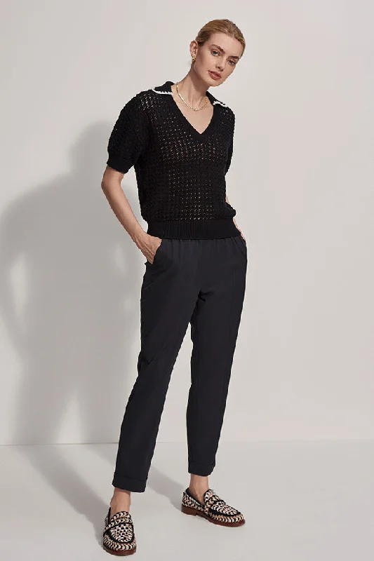 Varley - Monte V Neck Knit Polo - Black Sophisticated Women's Tailored