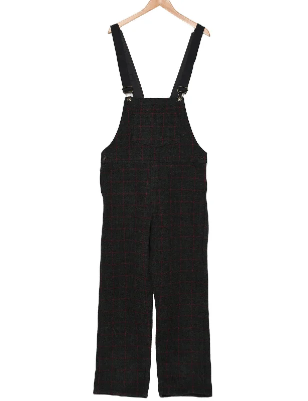 Checked Black & Red Dungarees - W40 L31 Minimalist Women's Casual