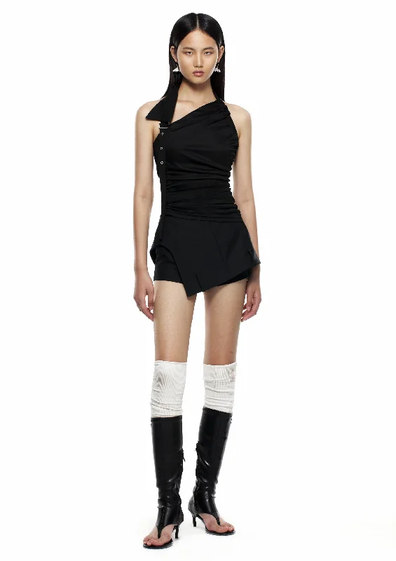 Black Asymmetric Pleated Top Elegant Women's Formal 