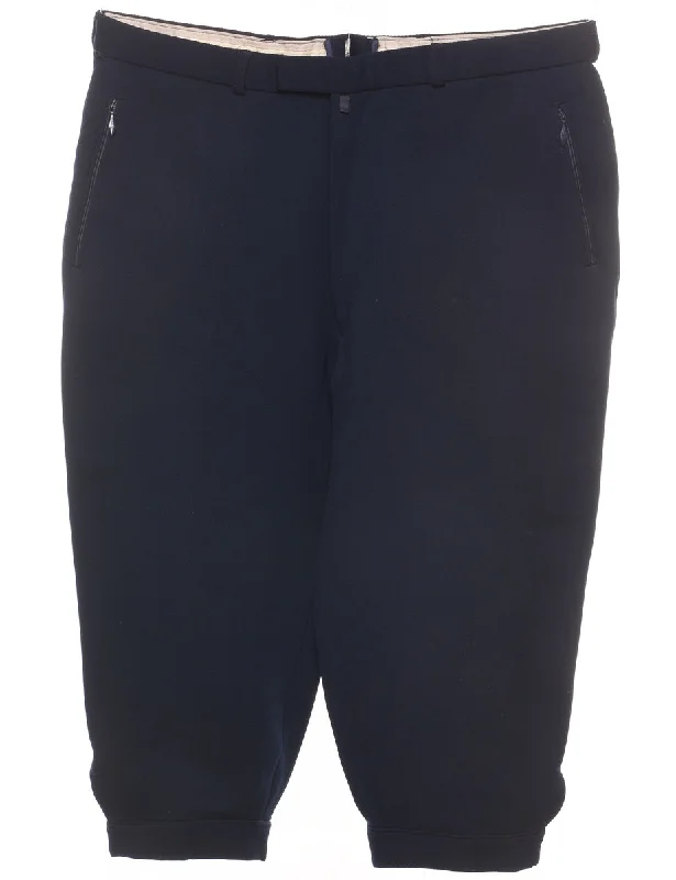 Tapered Navy Cropped Trousers - W35 L19 Hip Women's Retro