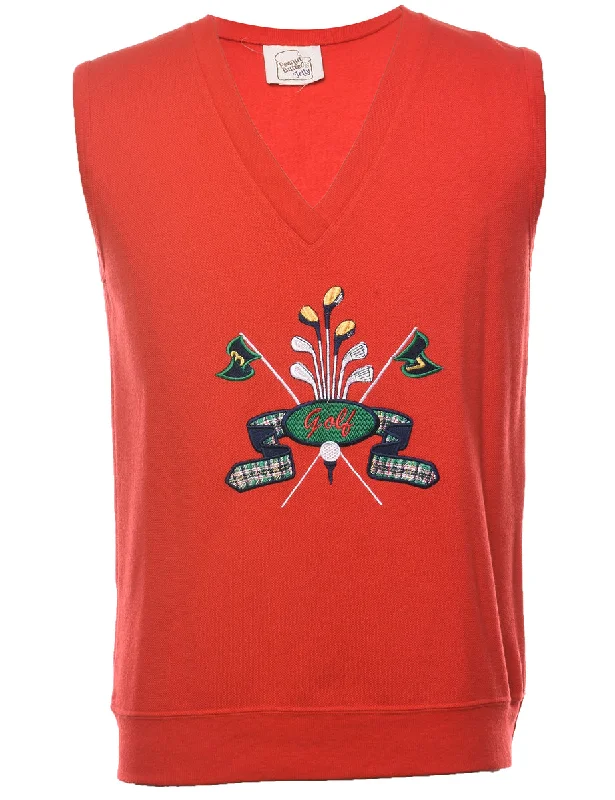 Red Embroidered Sleeveless Golf Sweatshirt - M Refined Women's Classic 