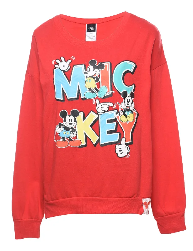 Disney Mickey Mouse Red & Light Blue 1990s Cartoon Sweatshirt - L Relaxed Women's 