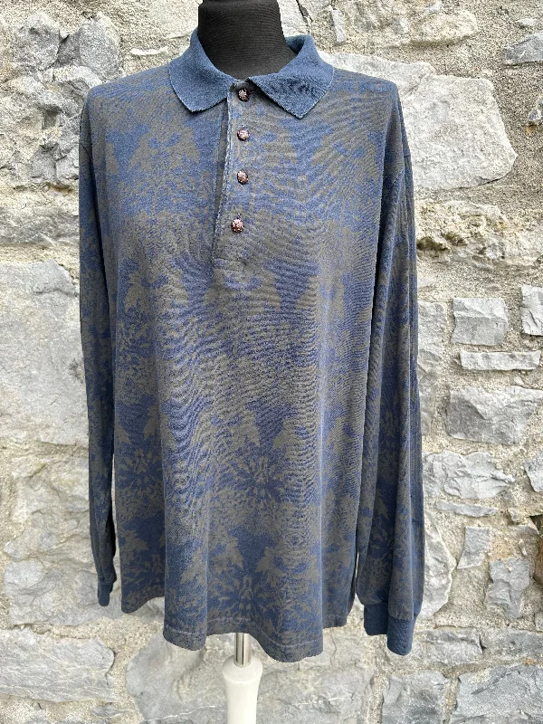 80s floral khaki polo top S/M Streetwear Style for 